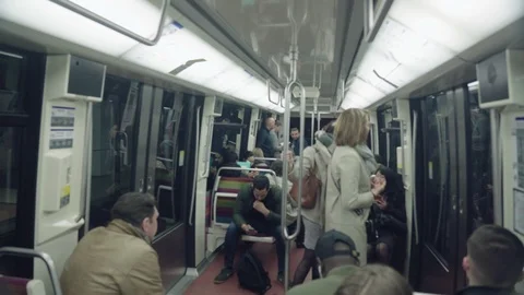 Inside A Modern Subway Moving Car In Paris Video stock 107699849