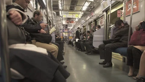 Inside a Modern Subway Train. (2026-12-06 Shinjuku/Ginza - Tokyo) Stock Footage 340553920