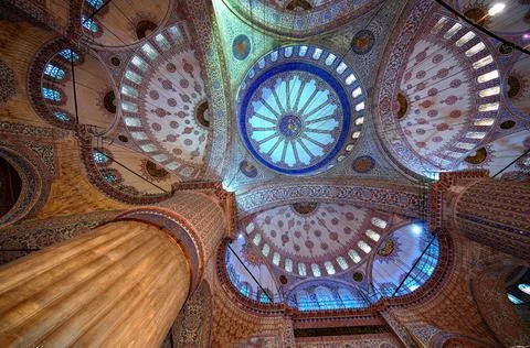 Inside the mosque. Dome view from inside the mosque from below Stock Photos