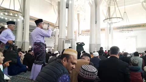 Inside the mosque of grand mosque of rome in Eid day video footage Stock Footage 333488897