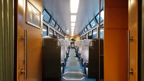 Inside a mountain train at sunset Video stock 99731170