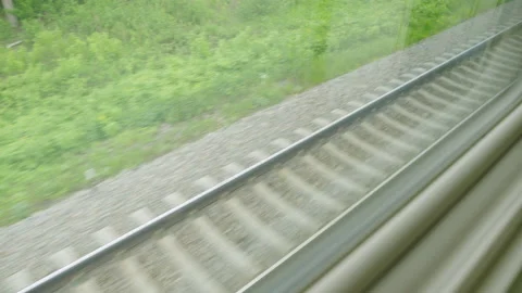 Inside the moving train, view from window Stock Footage 197453319