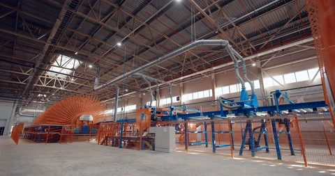 Inside a new modern plant, in a production workshop with technological lines Stock Footage 161979377