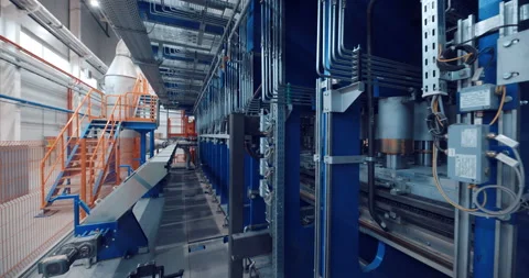 Inside a new modern plant, in a production workshop with technological lines Video stock 161981453