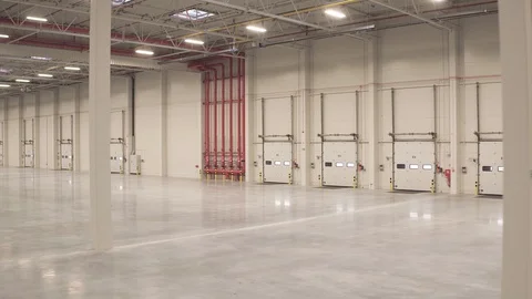 Inside new warehouse, interior smooth shot Stock Footage 94801178