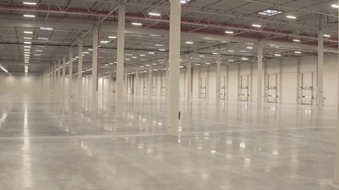 Inside new warehouse, interior smooth shot Stock Footage 94801193