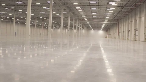 Inside new warehouse, interior smooth shot Stock Footage 94801212