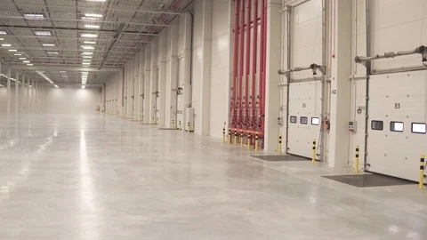 Inside new warehouse, interior smooth shot Stock Footage 94803953