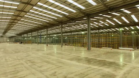Inside New Warehouse, Interior Smooth Shot Stock Footage 146514563