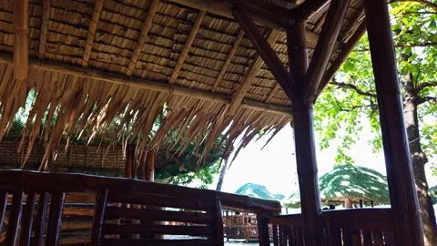 Inside a Nipa Hut on a Beach in Philippines Stock Footage 120997707