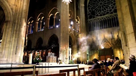Inside Notre Dame du Paris Cathedral Stock Footage 106078974