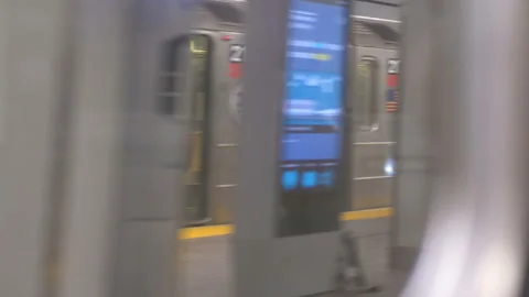 Inside NYC Subway doors closing in train in 4K Slow motion 60fps Stock Footage 133496646