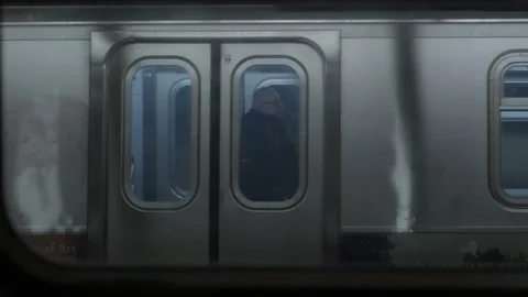 Inside NYC subway passing other moving train on tracks interior pov Stock Footage 229152139