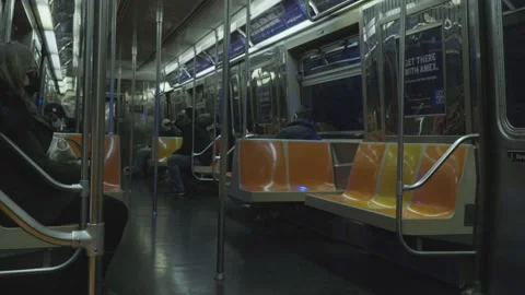 Inside NYC Subway Train Commuter People Riding Subway Car to Work, New York USA Stock Footage 229152107