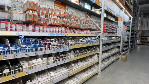 Inside OBI Store in Jabłonna, Poland: Product Shelves and Store Layout Stock Footage 277510533