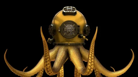 Inside Octopus helmet head. ALPHA MATTE. Video stock 93027590
