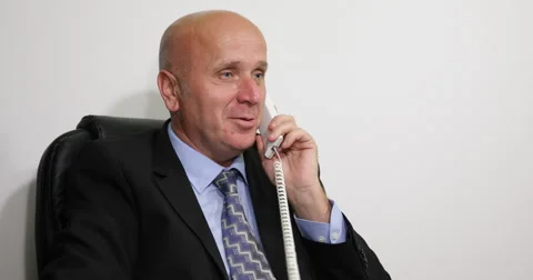 Inside Office Manager Mobile Phone Talk Satisfied Dialogue Jovial Discussion Video stock 53892257