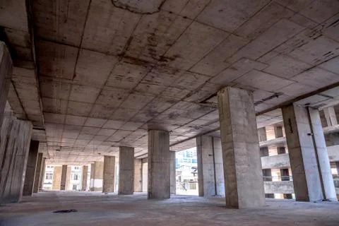 Inside of old abandoned building with construction unfinished Stock Photos