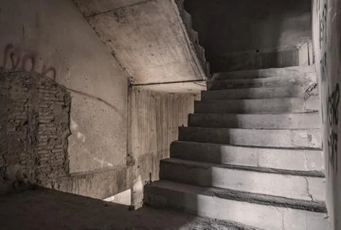 Inside of old abandoned building with construction unfinished Stock Photos