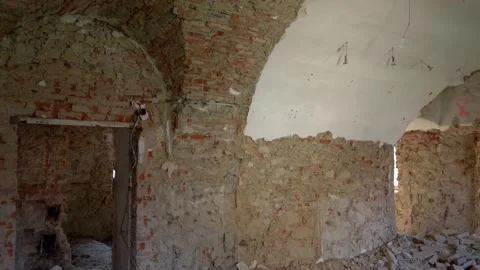 Inside old abandoned building made of clay bricks Stock Footage 191620052