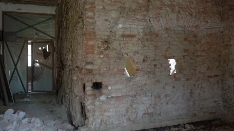 Inside old abandoned building made of bricks Stock Footage 191621911
