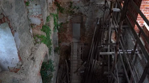Inside old abandoned castle in Slovenia Stock Footage 202259681