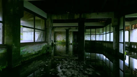 The inside of an old abandoned hotel. Spooky, mystical hotel. Stock Footage 239299916