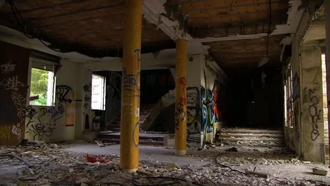 INSIDE OF AN OLD ABANDONED MANICOMY IN TOEN, GALICIA Stock Footage 93797960