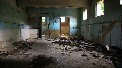 INSIDE OF AN OLD ABANDONED MANICOMY IN TOEN, GALICIA Stock Footage 93798508