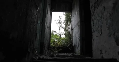 Inside the old abandoned ruined building Stock Footage