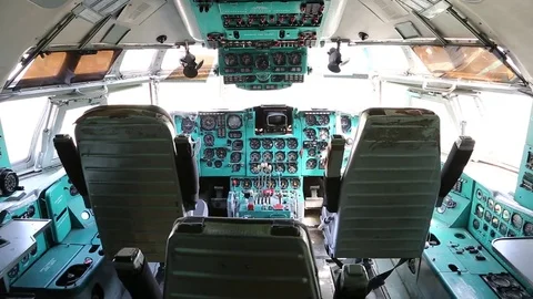 Inside old aircraft cabin Stock Footage