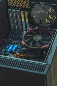 Inside an old and broken Desktop Computer Case Stock Photos