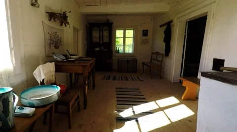 Inside the old cottage in Tokarnia open-air museum, Poland Stock Footage 51343549