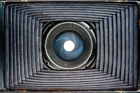 Inside of old harmonica bellows camera Stock Photos