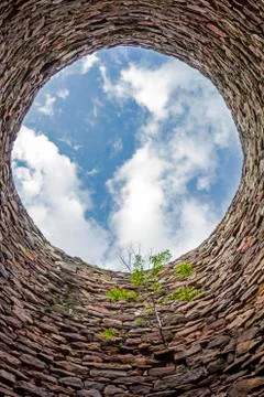 Inside of old industrial chimney Stock Photos