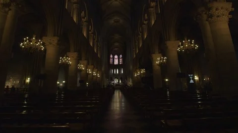 Inside old Notre Dame Cathedral interior before fire Video stock 70179960