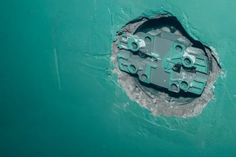 The inside of the old wall-built outlet. Replacement of the built-in old outlet Stock Photos