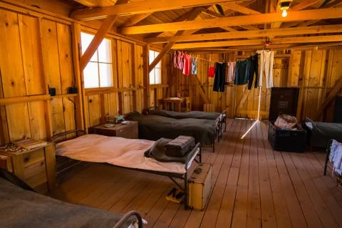 Inside one of the barracks of the Nikkei concentration camp of Manzanar in Stock Photos