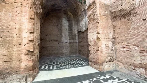 Inside one bathing room baths caracalla terme rome appear old walls decorated Stock Footage 321828948