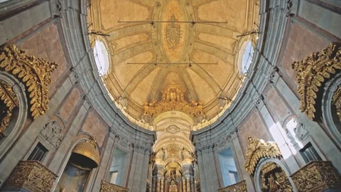 Inside one of the beautiful Churches in Porto, Portugal Stock Footage 90664693