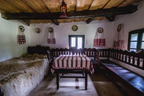 Inside one of traditional houses of Oas County park in Negresti-Oas, Romania Stock Photos