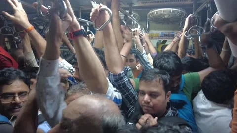Inside Over crowded train rush during Office  Peak Hours. 4K (Real Time). Stock Footage 252109790