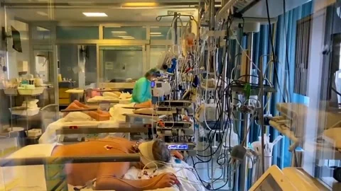 Inside the overcrowded ICU hospitals on front line of Italy's COVID-19 crisis Video stock 146365847