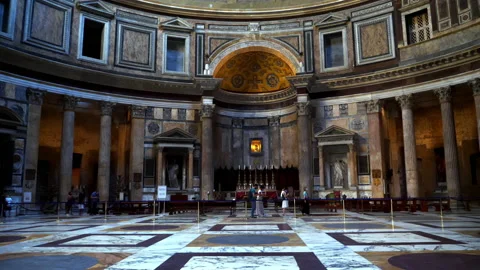 Inside of the Pantheon. Panoramic view of the interior with columns and arches Stock Footage 157182401