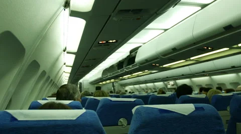 Inside passenger cabin before takeoff preparing for flight. Video stock 54074732