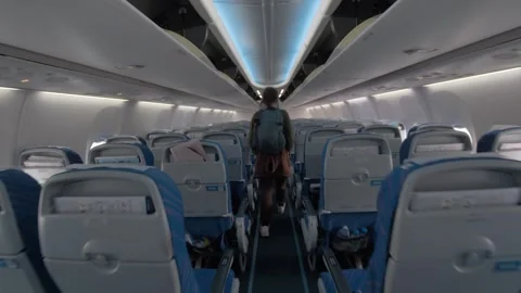Inside Passenger Plane During Offboarding, Hanoi, Vietnam Stock Footage 301422244