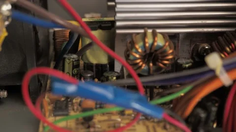 Inside of the PC power supply. focusing on an object from out of focus Stock Footage 131152545