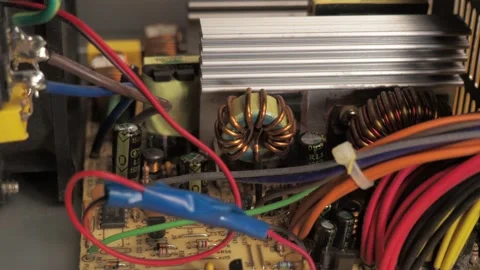 Inside of the PC power supply. Vertical motion Stock Footage 131152624