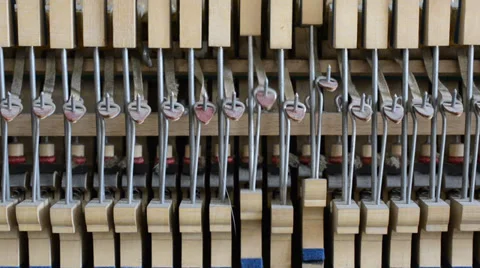 Inside the piano: string, pins, keys and hammers Stock Footage 37500144