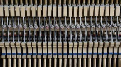 Inside the piano: string, pins, keys and hammers Stock Footage 37501222